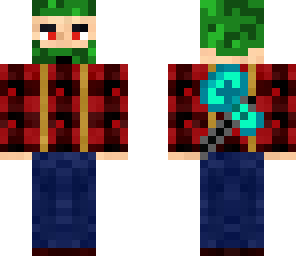 evil lumberjack with green hair detailed