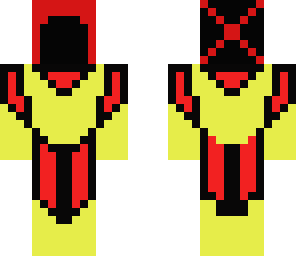 red and yellow man with a hood