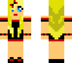 blond girl in black and red