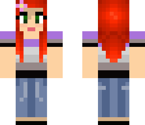 redhead with pink flower
