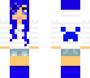 blue haired girl with creeper face