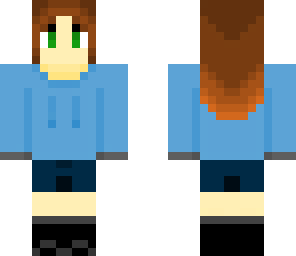 blue sweatshirt girl with brown hair