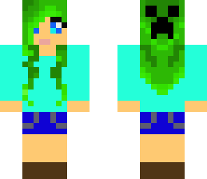 cute girl with green hair and creeper bow