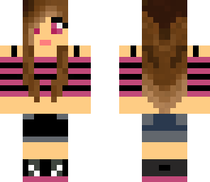pink stripes girl with headphones
