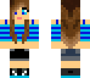 two blues stripes girl with headphones