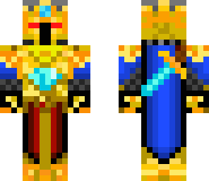 evil gold knight with blue cape