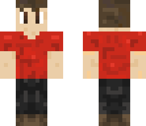 guy in a red tee black jeans brown hair eyes boots