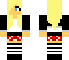 blonde girl with red skirt