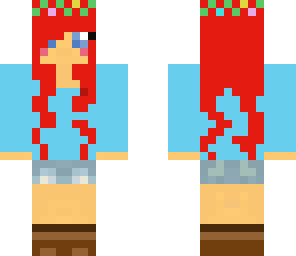 blue top red-head girl
