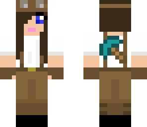 miner girl with goggles on brown hair