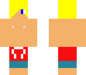 blonde boy in swim trunks