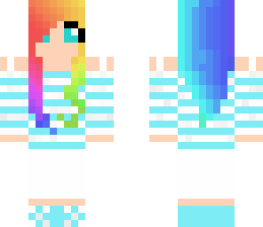 rainbow hair blue white clothes no headphones