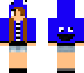 a girl in a cookie monster hoodie
