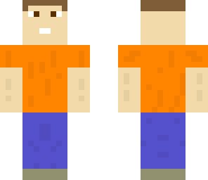 orange shirt blue pants