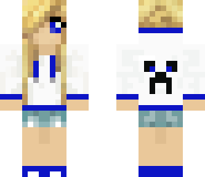 blonde girl wearing blue