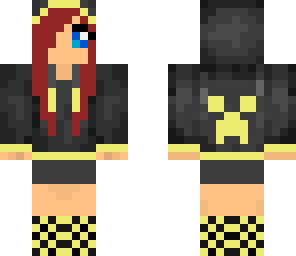 yellow and black hoodie girl with red hair
