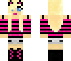 pink blond and black cat-eared girl