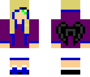girl with blue hoodie and dark angel wings