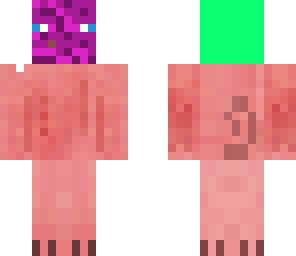 a purple faceed pig with hood and ear fhones