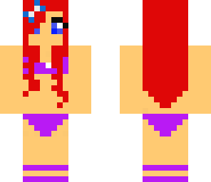 red-head wearing purple bikini