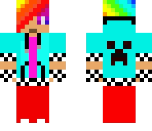 rainbow haired teen with headphones