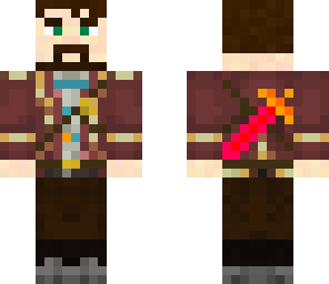 xephos with red sword and green eyes