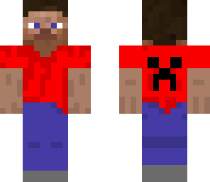 steve with red shirt with creeper logo