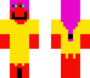 weird girl with red skin in a yellow dress