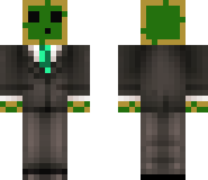 green and golden coloured slime in a suit