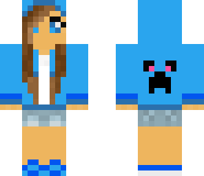 brunette girl with a blue hoodie