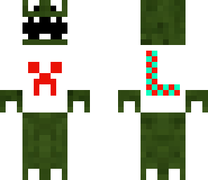dinosaur with red creeper t-shirt and l on back