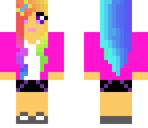 rainbow hair girl with a pink cardigan