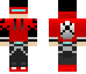 red teen with headphoned visor with shield on back