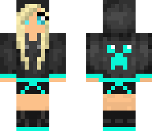 blue creeper girl with headphones | Minecraft Skin