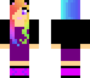 rainbow hair girl with a purple dress