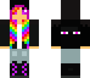 ender girl cute with hoodie and rainbow hair