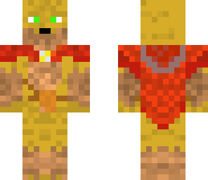 gold wolf with red cloak and leather pouch