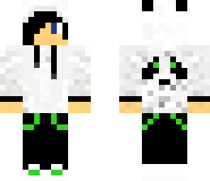 green panda man with dark blue eyes