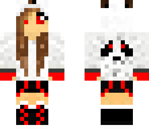 brunette panda girl in red