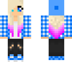 blue shirt girl with pink highlights