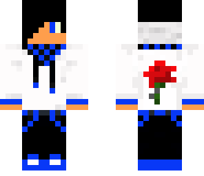 blue dude with headphones and rose on back