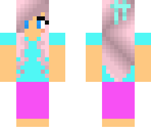 girl with blue hair and cyan shirt