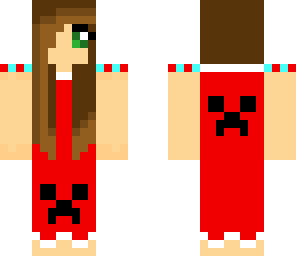 pretty girl with brown hair in a red creeper dress