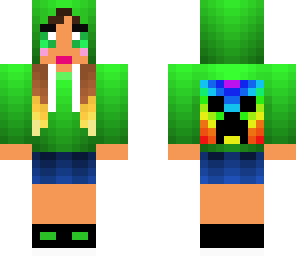 creeper girl with rainbow creeper face on the back