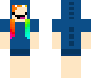 derp rainbow hair girl with blue dinosaur hoddie