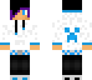black hair blue hoodie