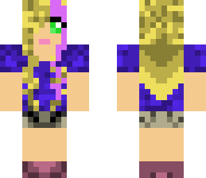 blonde girl with purple streak and green eyes