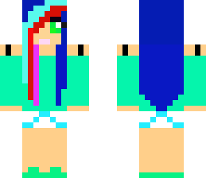 blue with mix hair and emerald outfit