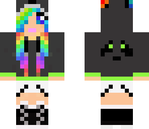 rainbow haired girl with grey hoodie