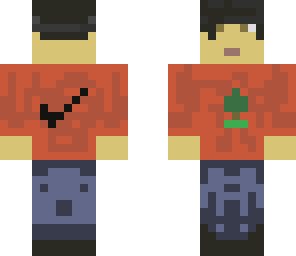 black hair red shirt casual